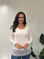 White Ribbed Lace Trim Top Madeline